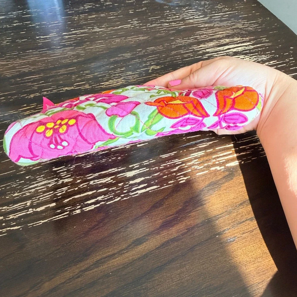 Vera Bradley Lily Bell Quilted Cosmetic Bag Pink Orange Floral Makeup Pouch